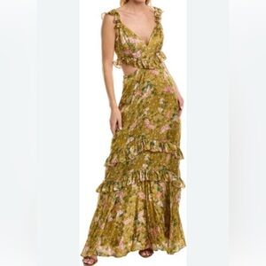Amur - Magnolia Silk Floral Cut Out Ruffle Maxi Dress Gown - Size: 6